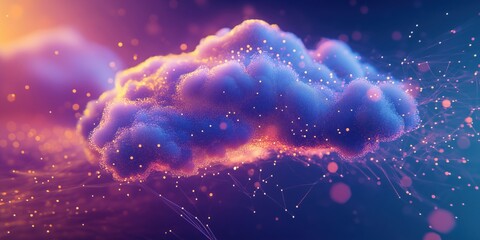 Poster - Colorful abstract cloud with glowing particles and digital connections in vibrant background