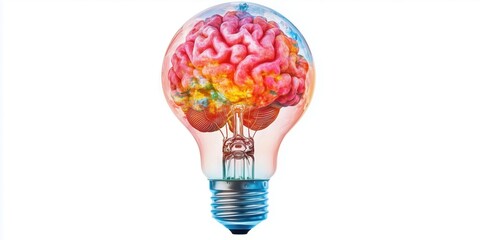 Poster - Creative concept of brain inside light bulb symbolizing ideas and innovation