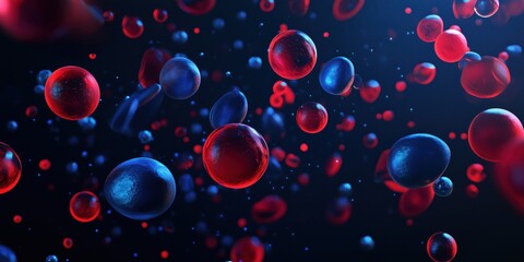 Poster - Colorful abstract representation of red and blue cells in a dark background