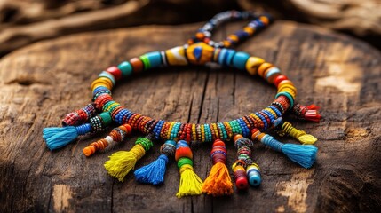 Aufkleber - Beaded tribal necklace with ethnic design, vibrant colors and intricate handiwork