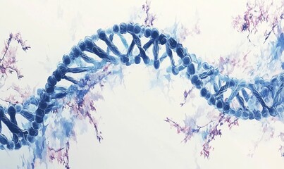 Poster - DNA double helix structure with artistic floral background and blue tones