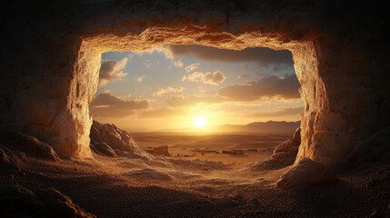 Aufkleber - Sunset over tomb portal in Valley of the Kings, historical mystery and desert landscape