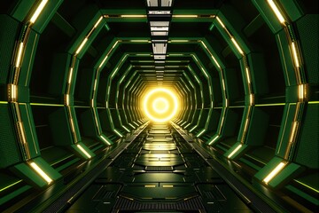 Poster - Futuristic sci-fi tunnel with glowing yellow light at the end.