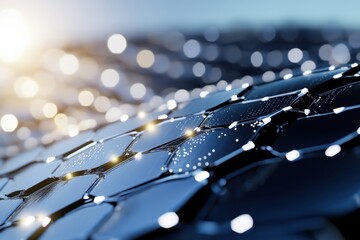Poster - Surface of advanced material showing intricate lattice structure and light reflections at dusk