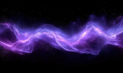 Poster - Cosmic Purple Nebula with Ethereal Light Waves and Starry Background