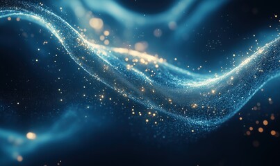 Poster - abstract blue wave with glowing particles creating a mesmerizing digital background