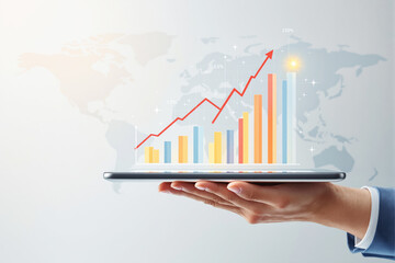 Aufkleber - Business growth concept with a digital tablet displaying financial bar charts and rising graph.