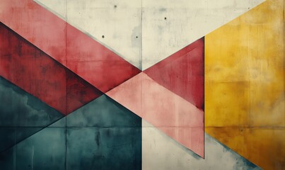 Poster - Abstract geometric wall art with red, yellow, and blue shapes creating modern design