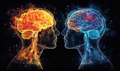 Poster - creative representation of contrasting brains symbolizing emotions and logic