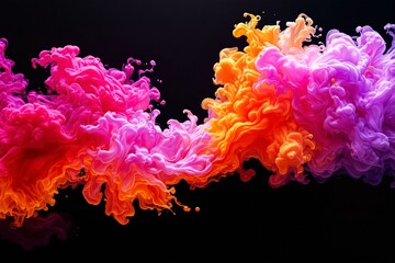 Poster - Vibrant pink, orange, and purple ink clouds swirling in dark background.