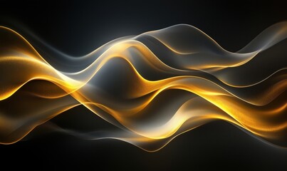 Poster - abstract golden wave patterns on dark background creating dynamic visual flow