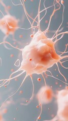 Poster - Intricate neural cell structures interact with technology, showcasing the fusion of biology and artificial intelligence in a futuristic setting