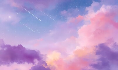 Wall Mural - a starry sky with shooting stars, colorful clouds in the background, generative ai