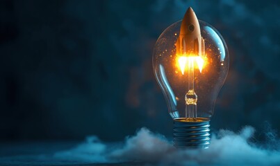 Poster - Light bulb with rocket symbolizing innovation and creativity in technology