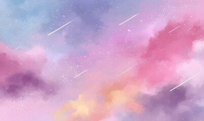 Wall Mural - a starry sky with shooting stars, colorful clouds in the background, generative ai