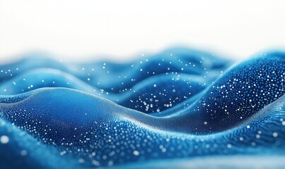 Poster - abstract blue wave patterns with sparkling particles creating a serene digital landscape