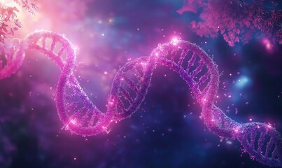 Poster - Colorful DNA Helix Structure with Sparkling Effects in Abstract Background