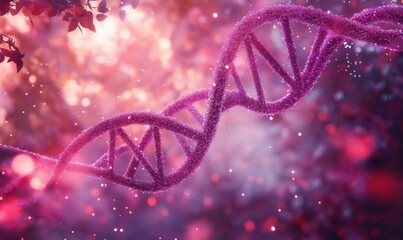 Poster - Colorful DNA double helix structure with sparkling effects in a dreamy background