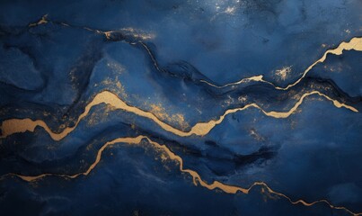 Poster - Elegant blue and gold abstract background with flowing textures and patterns