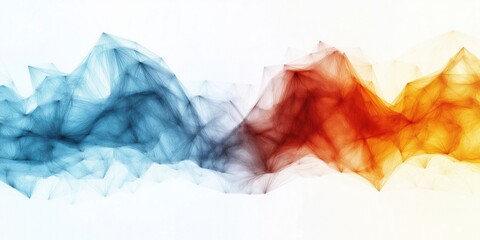 Poster - abstract geometric wave pattern in blue and orange tones with intricate lines and shapes