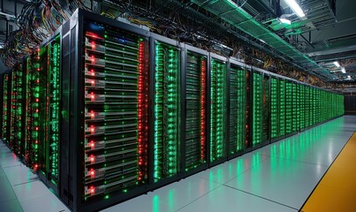 Poster - Data center with illuminated server racks showcasing advanced technology and infrastructure