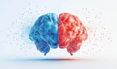 Poster - blue and red brain illustration representing creativity and logic concepts