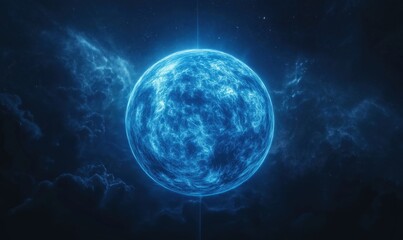 Poster - Glowing Blue Star in Cosmic Space with Ethereal Clouds and Stellar Background