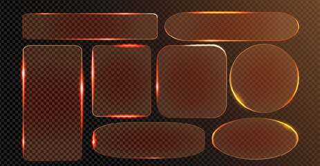 Leinwandbilder - Orange neon light frames set isolated on transparent background. Vector realistic illustration of round, oval, rectangular and square shape borders, web or mobile app user interface design elements