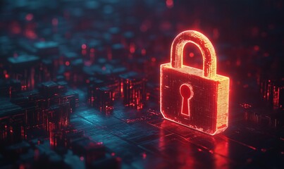 Poster - Digital security lock symbolizing cybersecurity in a futuristic environment