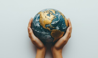 Poster - hands holding globe symbolizing global unity and environmental awareness