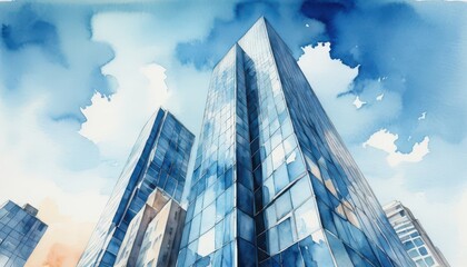 Poster - Modern building with a stunning sky background highlighting contemporary architecture against a bright blue sky