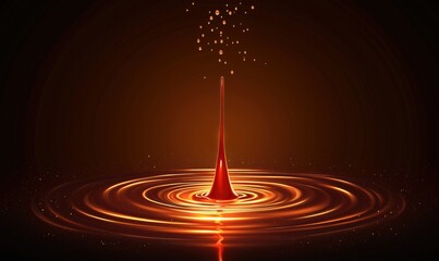 Poster - Red liquid splash creating ripples and bubbles in dark background with glowing effect