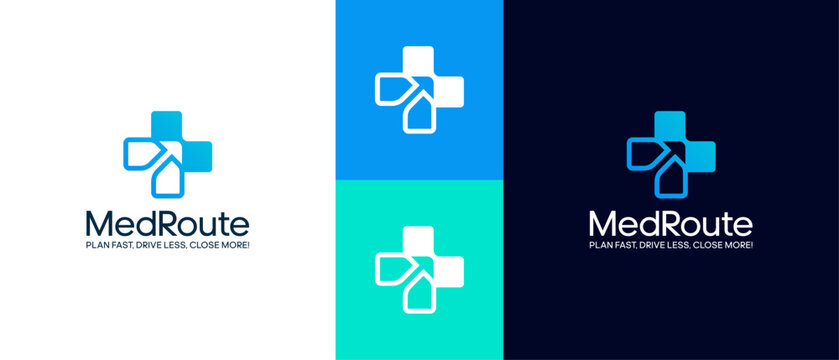 Sign Cross medical with arrow logo design template