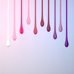 Poster - Various vibrant drips of paint in shades of pink and purple are suspended against a soft gradient background, creating an artistic and dynamic visual effect. 3d render