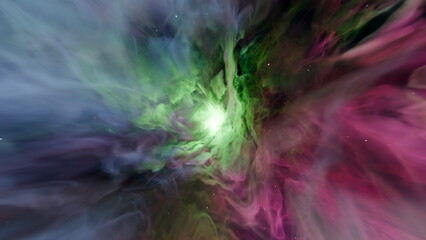 Wall Mural - spectacular cosmic display showcases a swirling nebula filled with vibrant colors of green, pink, an