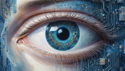 Poster - Close-up of an eye with intricate circuits representing the intersection of technology and human perception