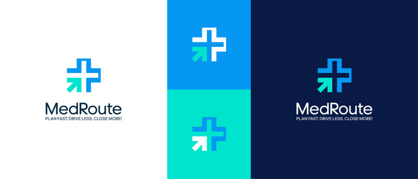 Sign Cross medical with arrow logo design template