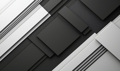 Poster - Abstract black and white geometric background with layered paper textures and shapes