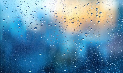 Poster - Raindrops on Window Glass with Blurred Background and Soft Colorful Light