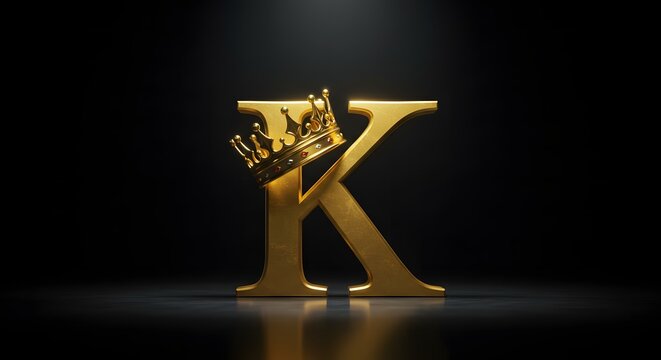 Letter K with Golden Crown in Spotlight Illustration
