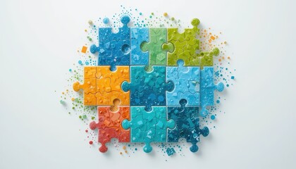 Leinwandbilder - Artistic puzzle piece adorned with colorful paint splashes displaying creativity and imagination in design