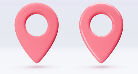 Poster - Red location pointers, placemark, markers of map, navigation pin sign. 3d GPS icon with shadow. Sign for searching on map direction. Vector render illustration isolated on white background