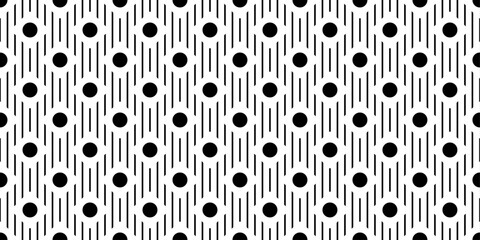Poster - The image showcases a repeating geometric pattern in black and white. It features a grid of evenly spaced black circles, each surrounded by a series of vertical black lines.