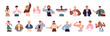 © Paper Trident - People communicate with hand gestures set. Men and women show different nonverbal expressions: thumbs up, OK. Characters are pointing finger. Flat isolated vector illustrations on white background
