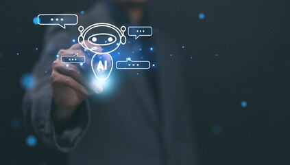 Fototapete -   Business data using AI technology background using computer customer service showing data connection storing various data with AI to help simplify documents
