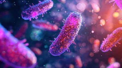 Poster - Colorful Microorganisms in Abstract Background of Digital Artwork