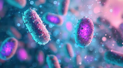 Poster - Vibrant Microorganism Under a Microscope with Colorful Background