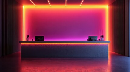 Poster - Modern Reception Area with Stunning Neon Lighting and Minimalist Design