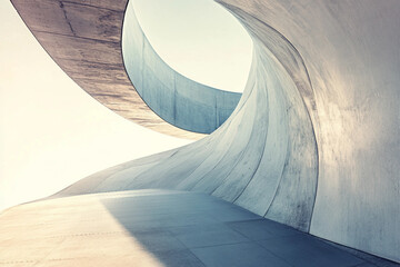 Poster - Abstract Spiral Tunnel with Smooth Curves and Minimalist Monochrome Visual Effect, Generative AI