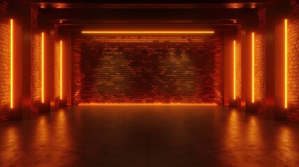 Poster - Empty Urban Space with Neon Lights and Warm Colorful Background